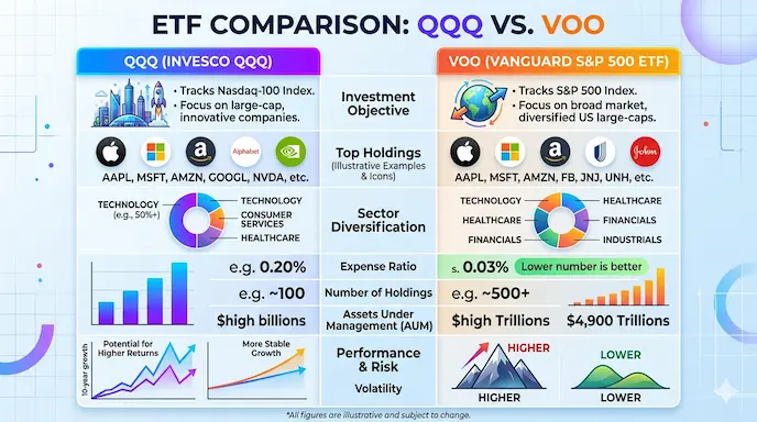 2026년 유망 ETF 5종 비교: QQQ vs VOO, AI·고배당 전략까지 3 QQQ vs VOO 장기투자 ETF 비교 분석