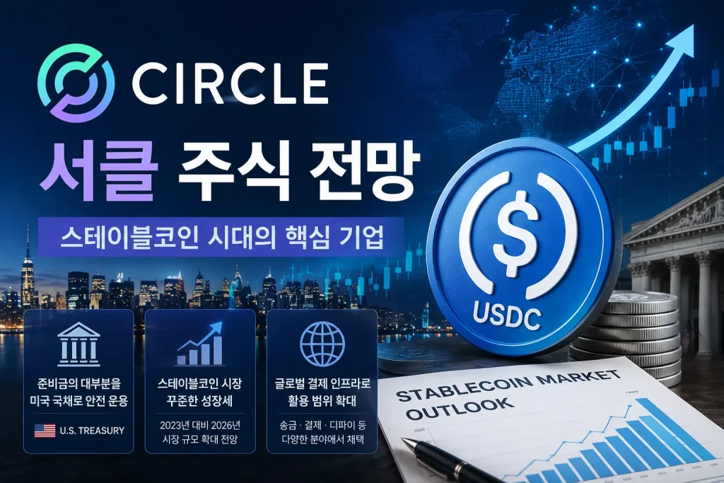 USDC 발행사 서클의 성장 동력과 스테이블코인 시장 확대 전망을 보여주는 인포그래픽