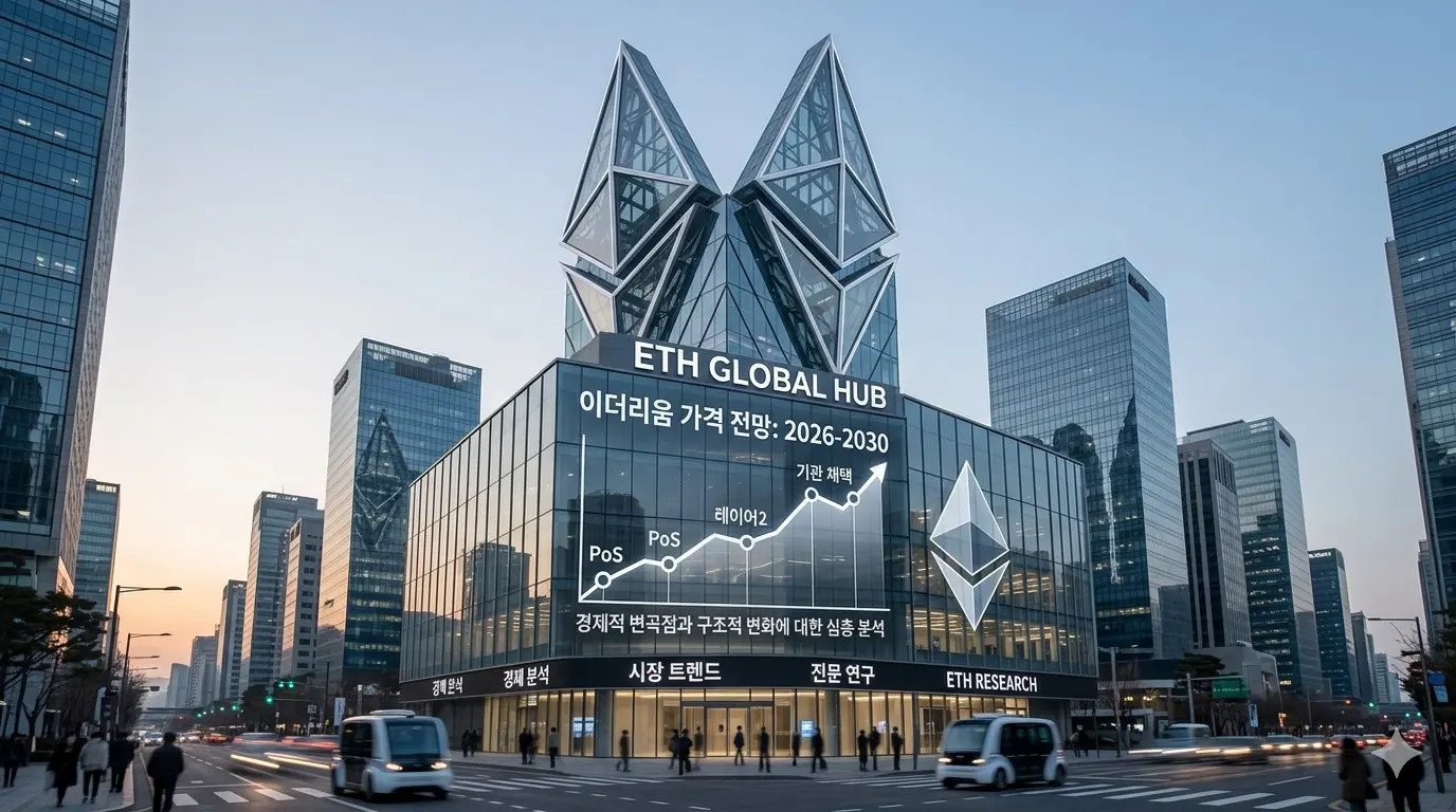 2026년부터 2030년까지의 이더리움 가격 전망과 경제적 변곡점 및 구조적 변화를 분석한 비즈니스 리포트 이미지