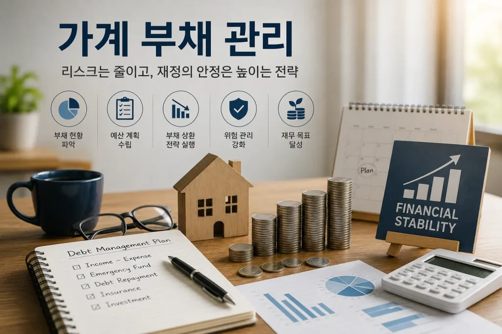 가계부채 관리 계획과 재무 안정성을 나타내는 가계 재무설계 이미지