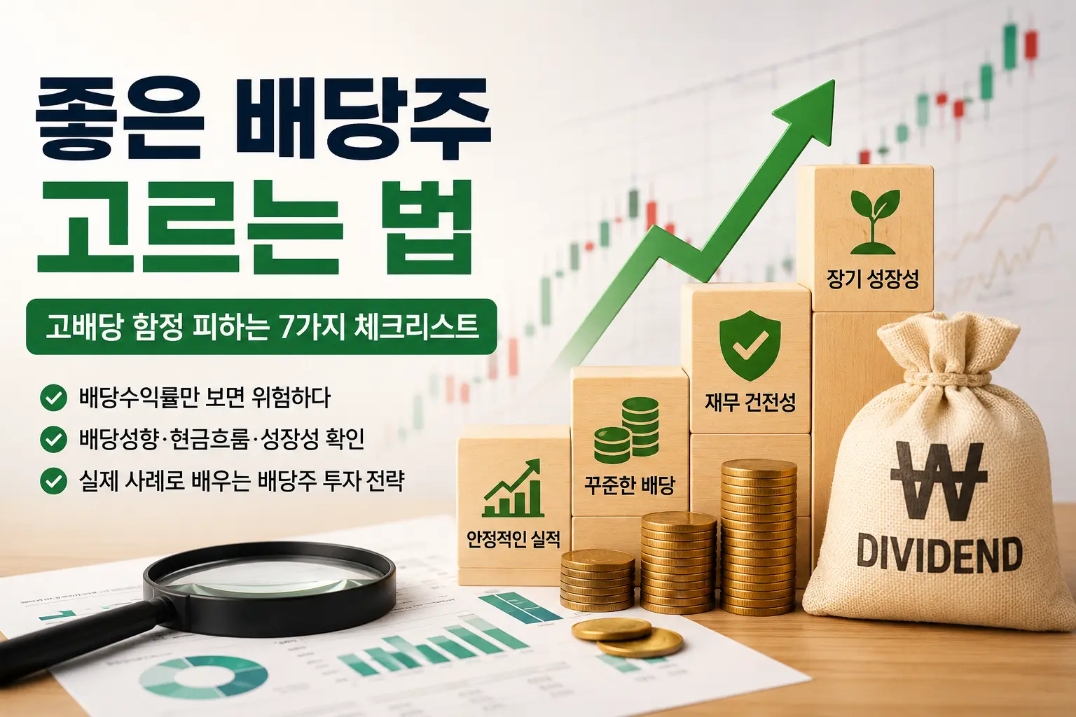 좋은 배당주를 고르는 방법과 고배당 함정을 피하기 위한 7가지 체크리스트를 설명하는 이미지