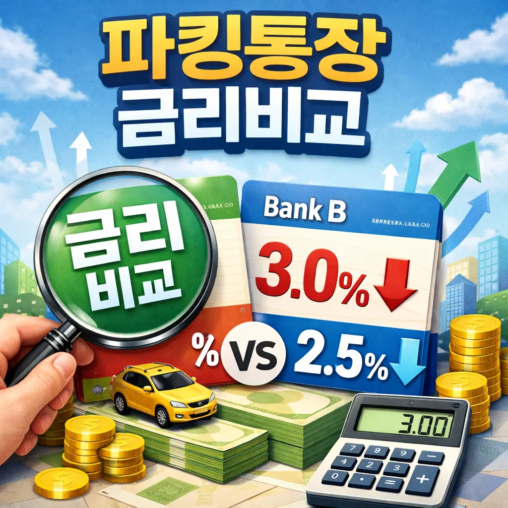 "파킹통장 금리 비교 그래픽 — 은행별 이자율을 비교하는 이미지