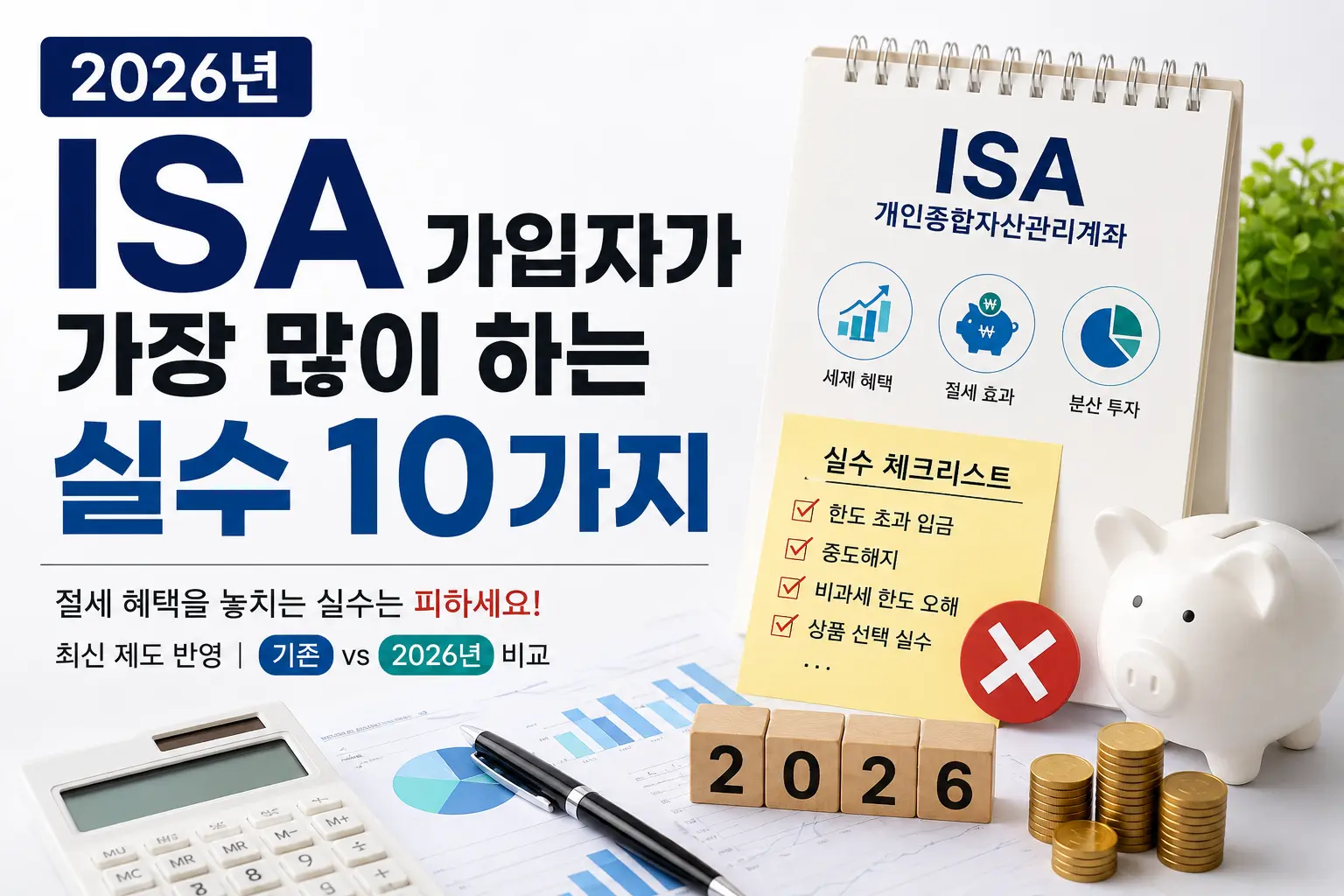 2026년 ISA 가입자가 가장 많이 하는 실수 10가지와 기존 ISA 대비 개편 내용 및 절세 혜택을 정리한 대표 이미지