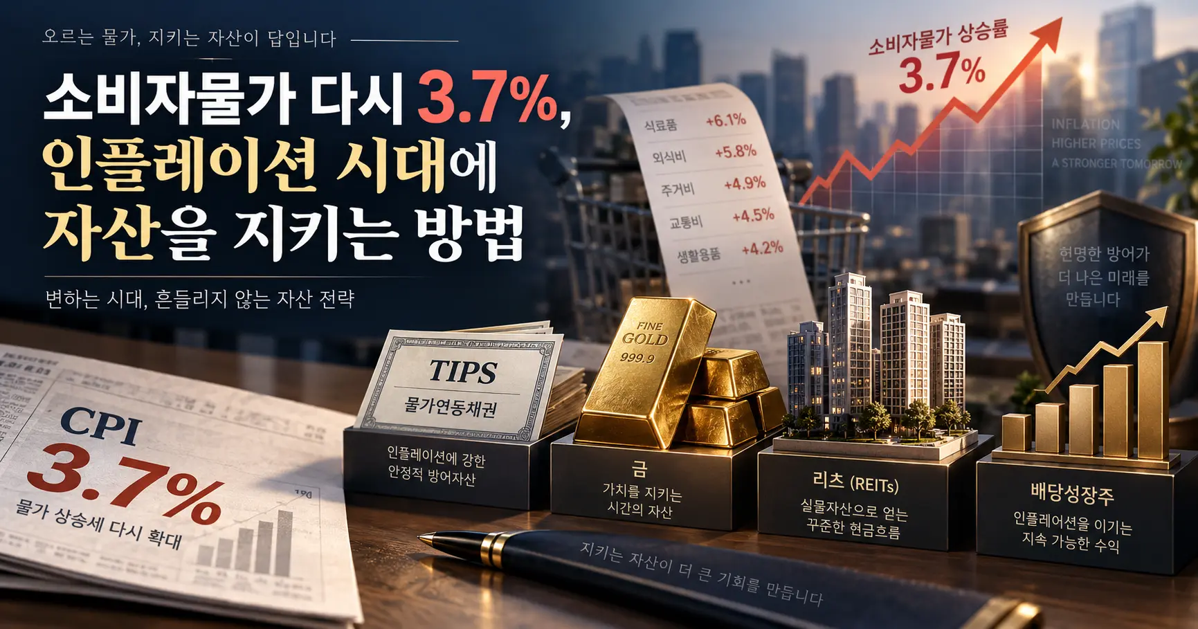 소비자물가 3.7% 인플레이션 시대 자산을 지키는 방법 대표이미지 물가연동국채 금 리츠 배당성장주